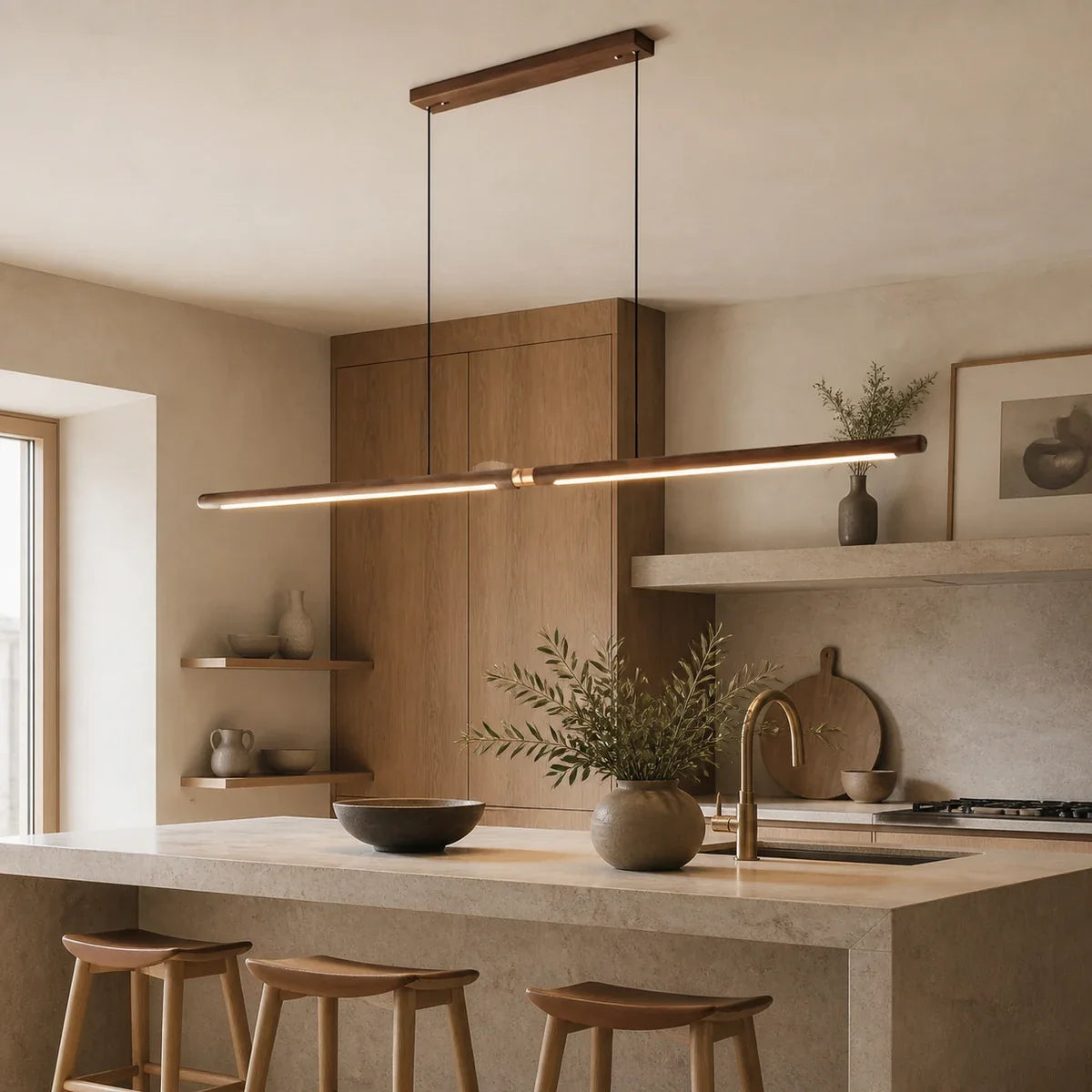 WalnutGlow | Modern Adjustable Kitchen Pendant Lighting Fixture — variant b with canopy warm white