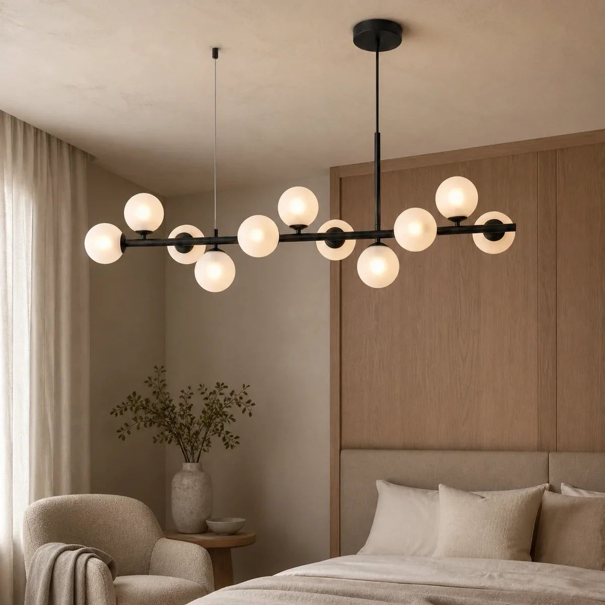 Luminara | Elegant Adjustable Glass Pendant Light Cluster for Kitchen Island — variant 11 lights milky white black