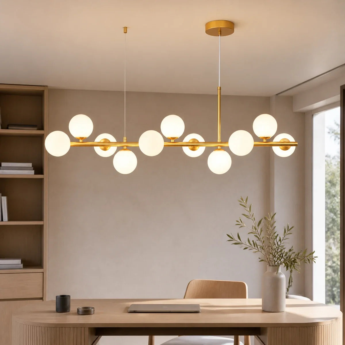 Luminara | Elegant Adjustable Glass Pendant Light Cluster for Kitchen Island — variant 11 lights milky white gold