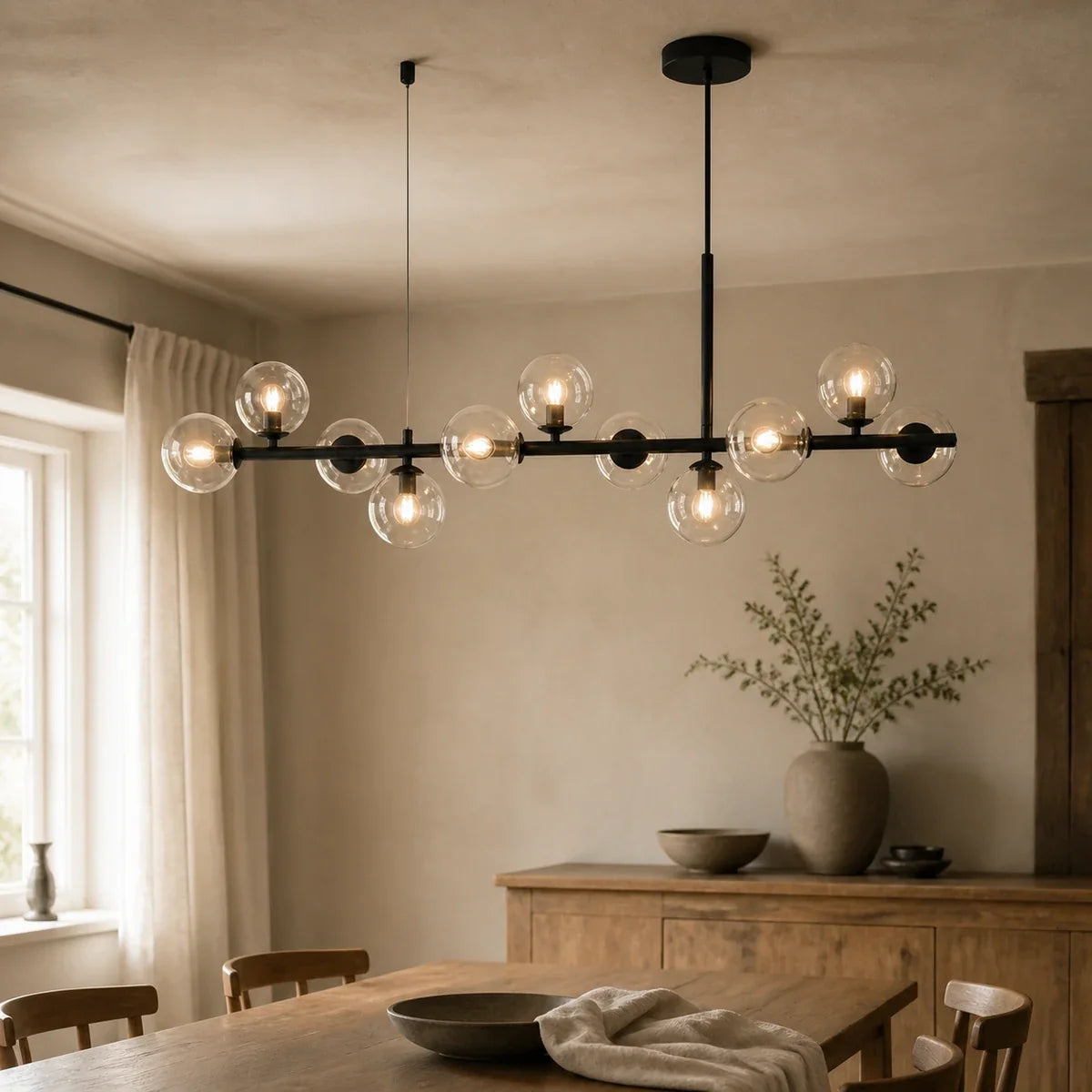 Luminara | Elegant Adjustable Glass Pendant Light Cluster for Kitchen Island — variant 11 lights transparent black