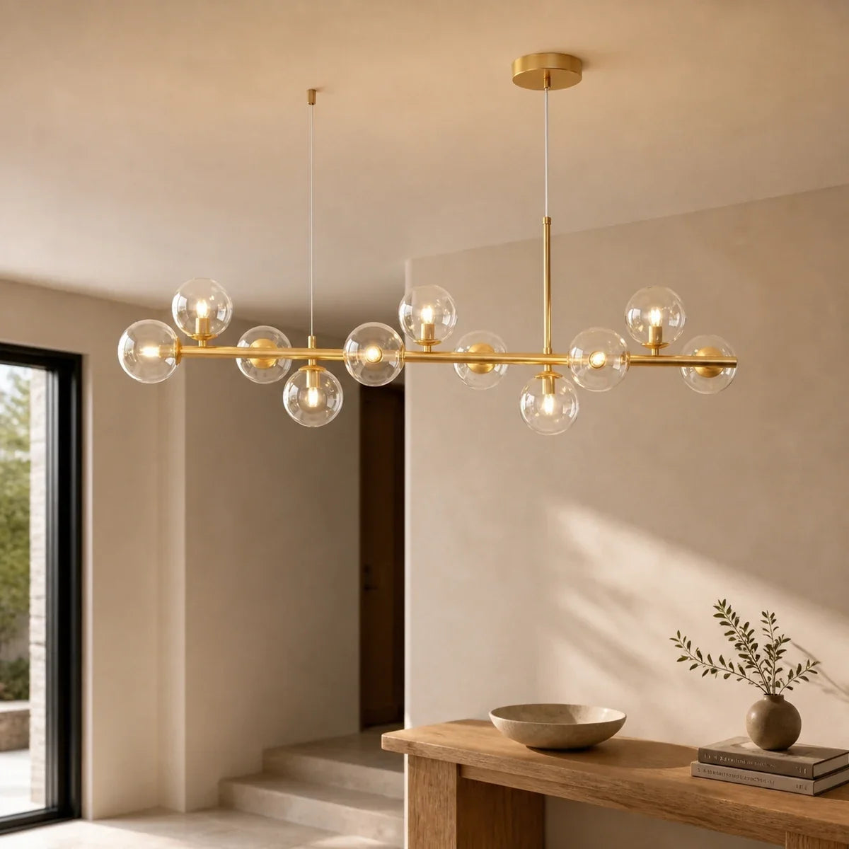 Luminara | Elegant Adjustable Glass Pendant Light Cluster for Kitchen Island — variant 11 lights cognac gold