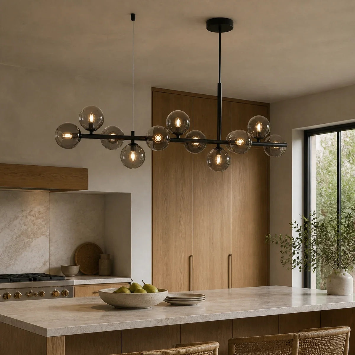Luminara | Elegant Adjustable Glass Pendant Light Cluster for Kitchen Island — variant 11 lights smoky grey black