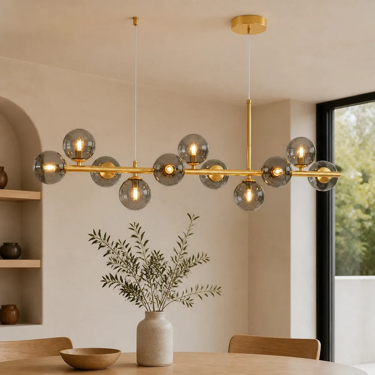 Luminara | Elegant Adjustable Glass Pendant Light Cluster for Kitchen Island — variant 11 lights smoky grey gold