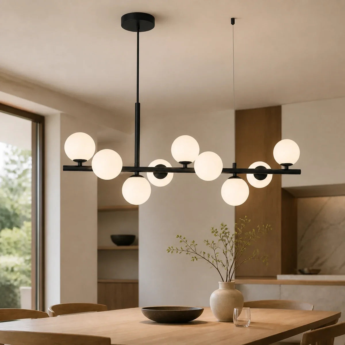 Luminara | Elegant Adjustable Glass Pendant Light Cluster for Kitchen Island — variant 9 lights milky white black