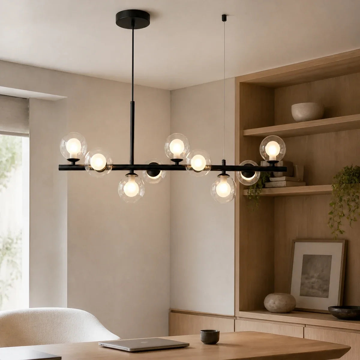 Luminara | Elegant Adjustable Glass Pendant Light Cluster for Kitchen Island — variant 9 lights transparent black