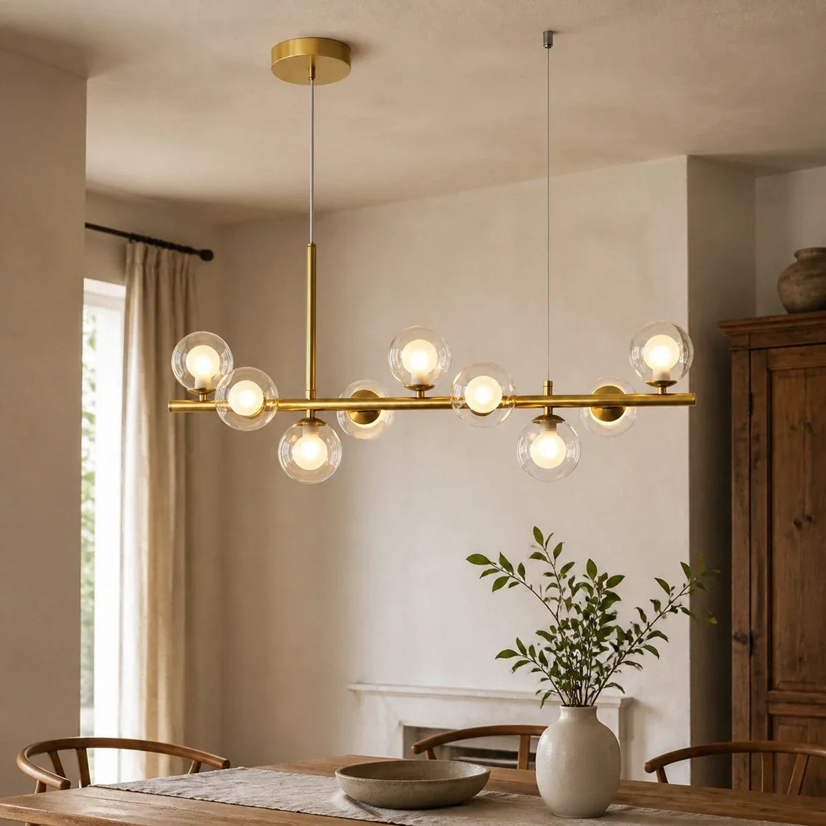 Luminara | Elegant Adjustable Glass Pendant Light Cluster for Kitchen Island — variant 9 lights transparent gold