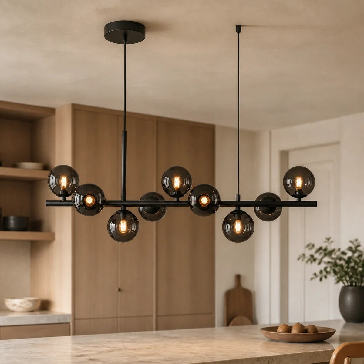 Luminara | Elegant Adjustable Glass Pendant Light Cluster for Kitchen Island — variant 9 lights smoky grey black