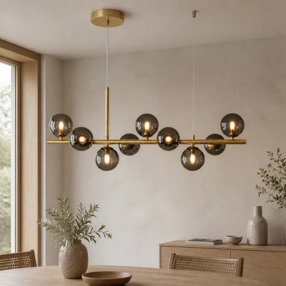Luminara | Elegant Adjustable Glass Pendant Light Cluster for Kitchen Island — variant 9 lights smoky grey gold