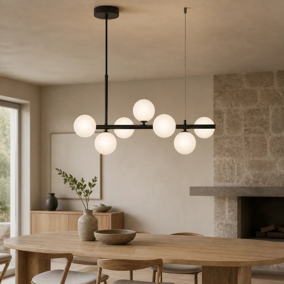 Luminara | Elegant Adjustable Glass Pendant Light Cluster for Kitchen Island — variant 7 lights milky white black