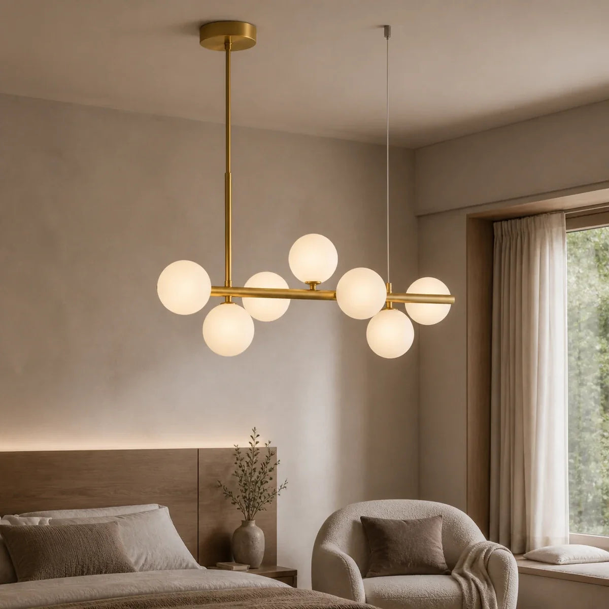 Luminara | Elegant Adjustable Glass Pendant Light Cluster for Kitchen Island — variant 7 lights milky white gold