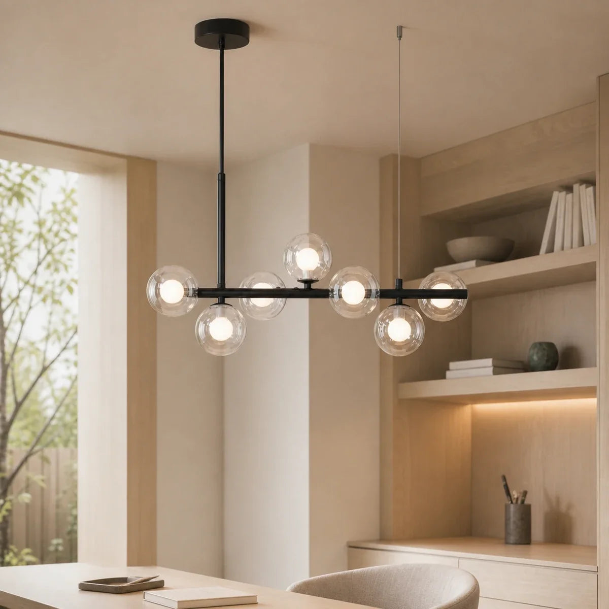Luminara | Elegant Adjustable Glass Pendant Light Cluster for Kitchen Island — variant 7 lights transparent black
