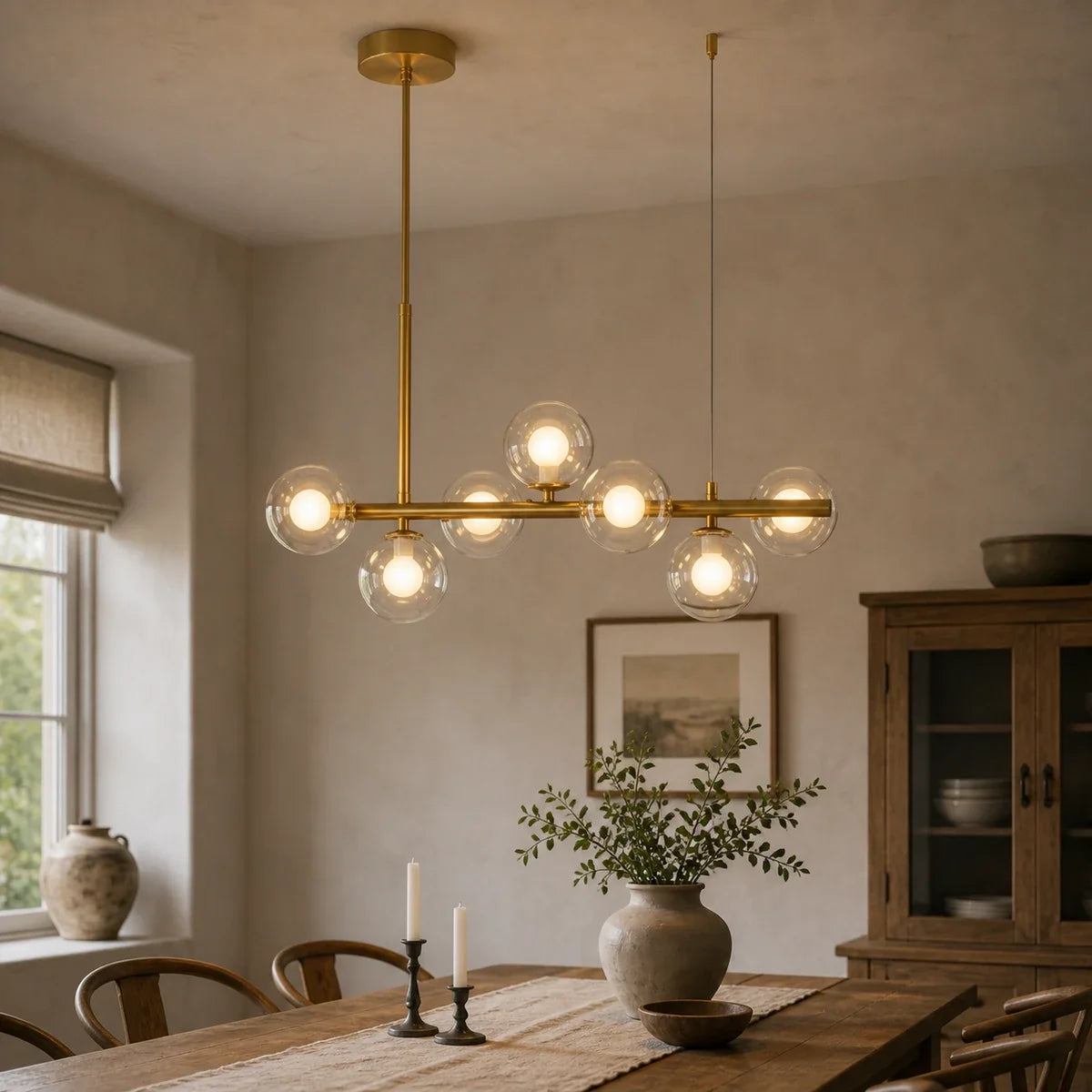 Luminara | Elegant Adjustable Glass Pendant Light Cluster for Kitchen Island — variant 7 lights transparent gold