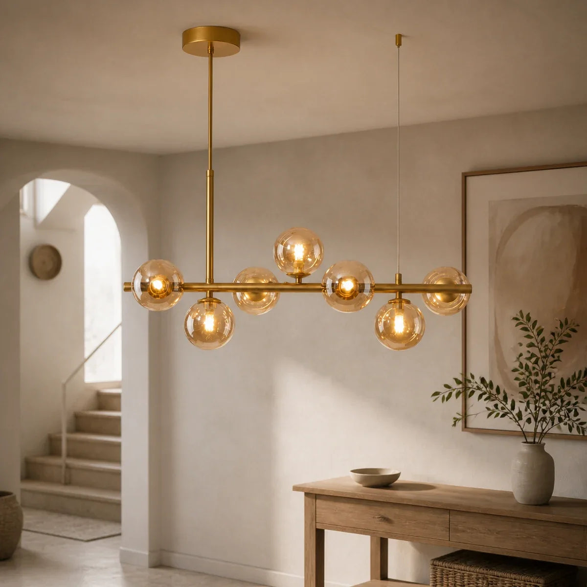 Luminara | Elegant Adjustable Glass Pendant Light Cluster for Kitchen Island — variant 7 lights cognac gold