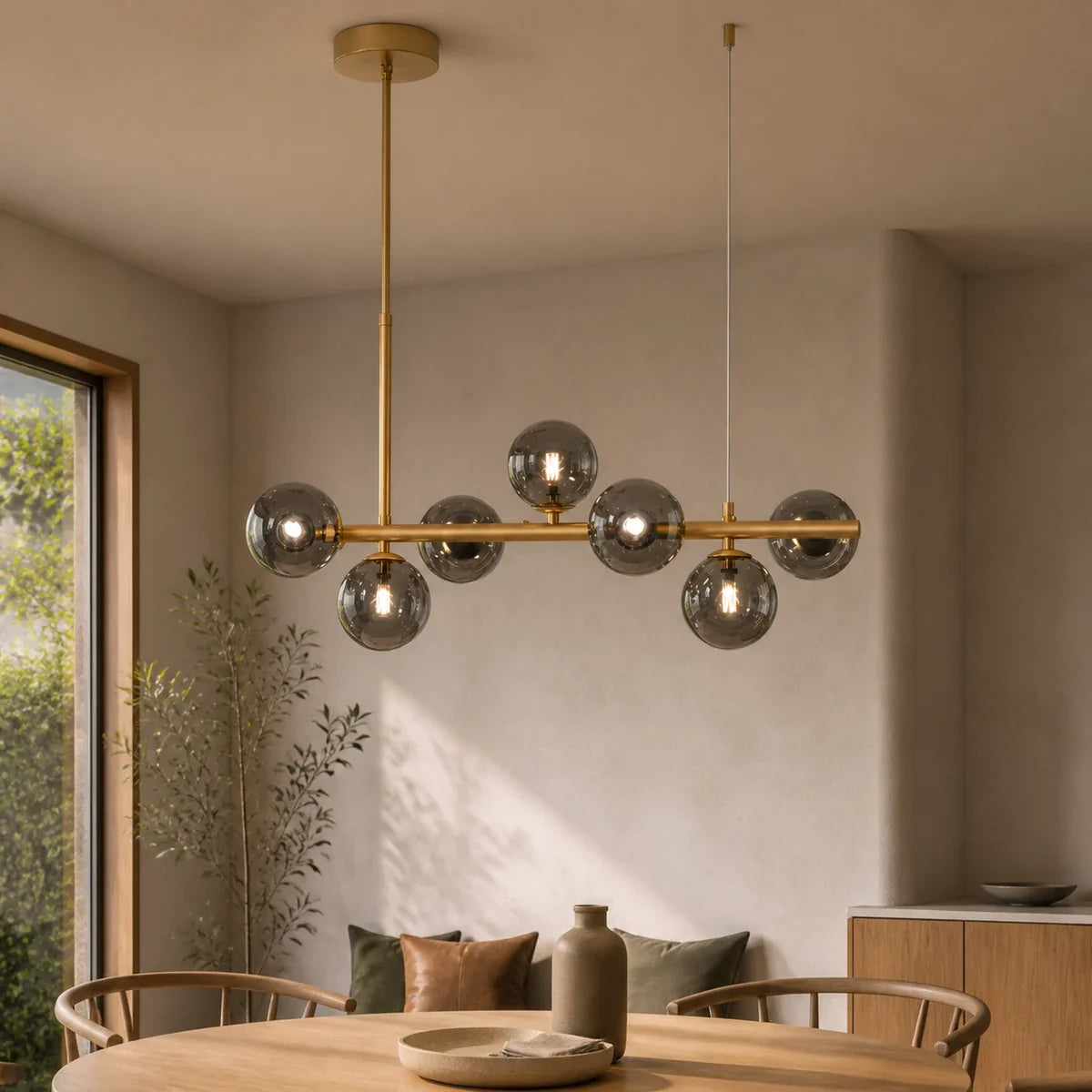 Luminara | Elegant Adjustable Glass Pendant Light Cluster for Kitchen Island — variant 7 lights smoky grey gold