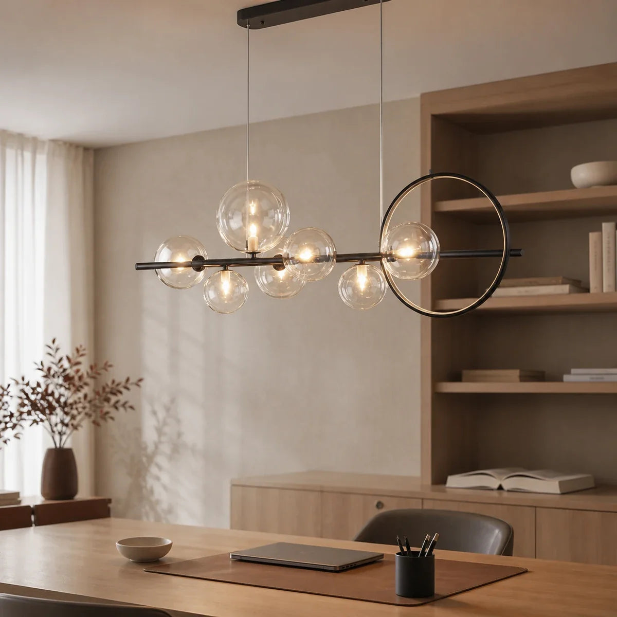 Macrocosm | Elegant Adjustable Glass Pendant Light for Kitchen Décor — variant 35 4in 89 9cm 7 heads cool white black