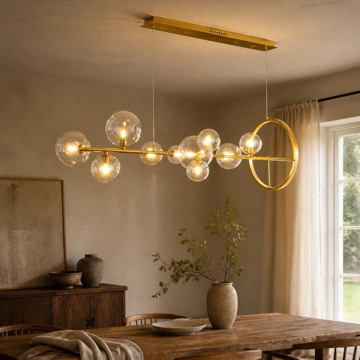 Macrocosm | Elegant Adjustable Glass Pendant Light for Kitchen Décor — variant 47 2in 120 0cm 10 heads cool white gold