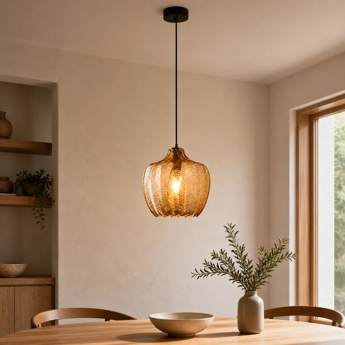 AmberGlow | Elegant Warm Tinted Glass Pendant Lighting for Kitchen Island