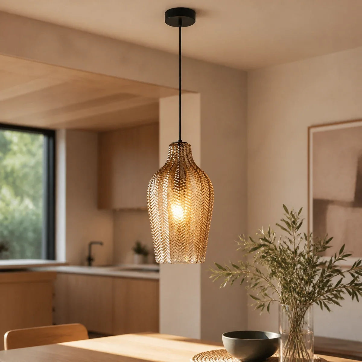 AmberGlow | Elegant Warm Tinted Glass Pendant Lighting for Kitchen Island