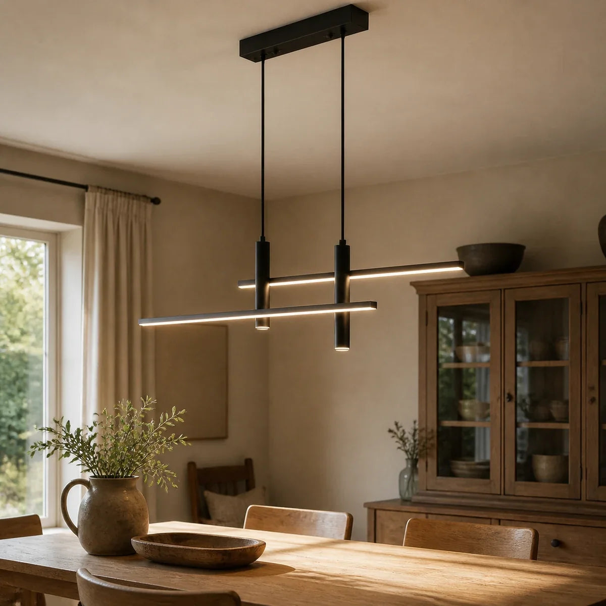 Luminara | Modern Sleek Black Pendant Chandelier for Dining Spaces