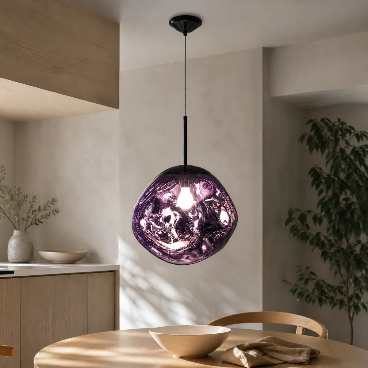 LavaGlow | Elegant Sculptural Kitchen Pendant Lighting Fixture — variant purple 5 9in 15cm glass
