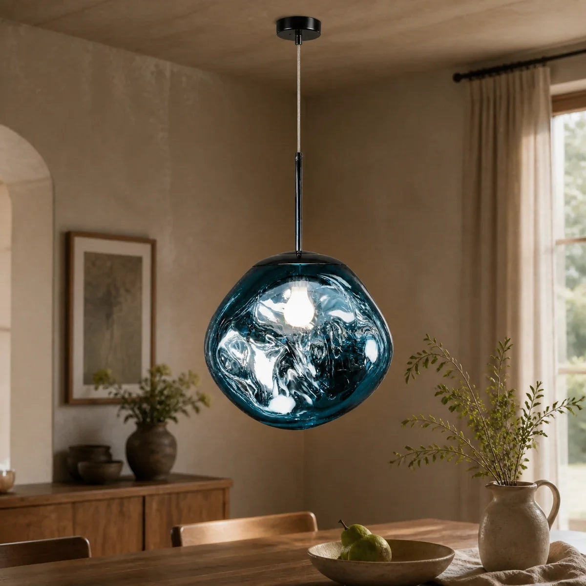 LavaGlow | Elegant Sculptural Kitchen Pendant Lighting Fixture — variant blue 5 9in 15cm glass