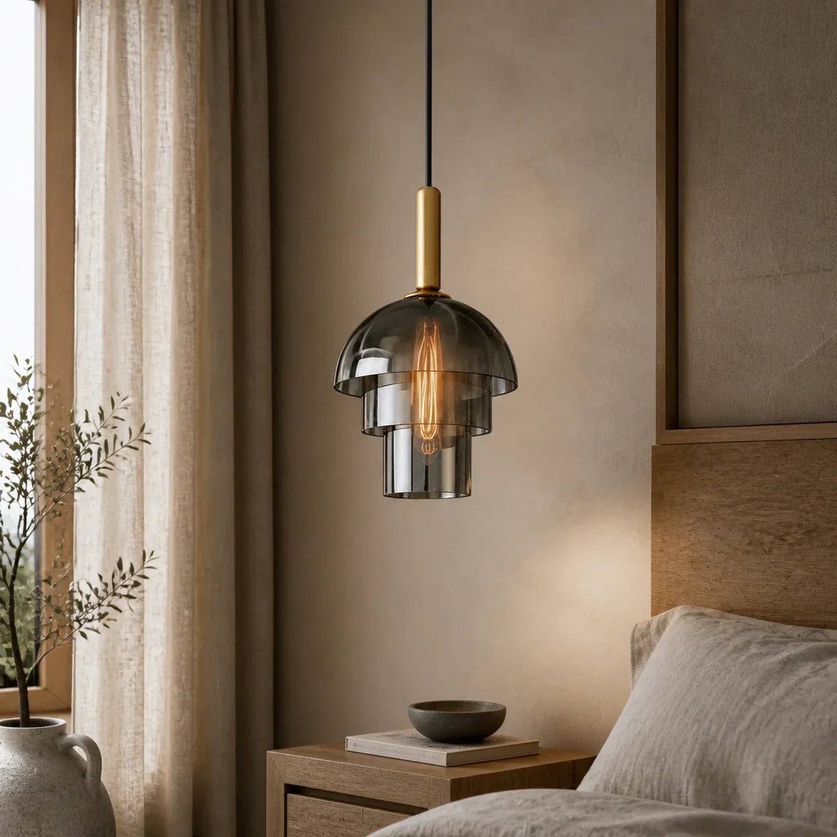 ChampagneGlow | Elegant Adjustable Glass Pendant Lighting with Brass Accents — variant three layers