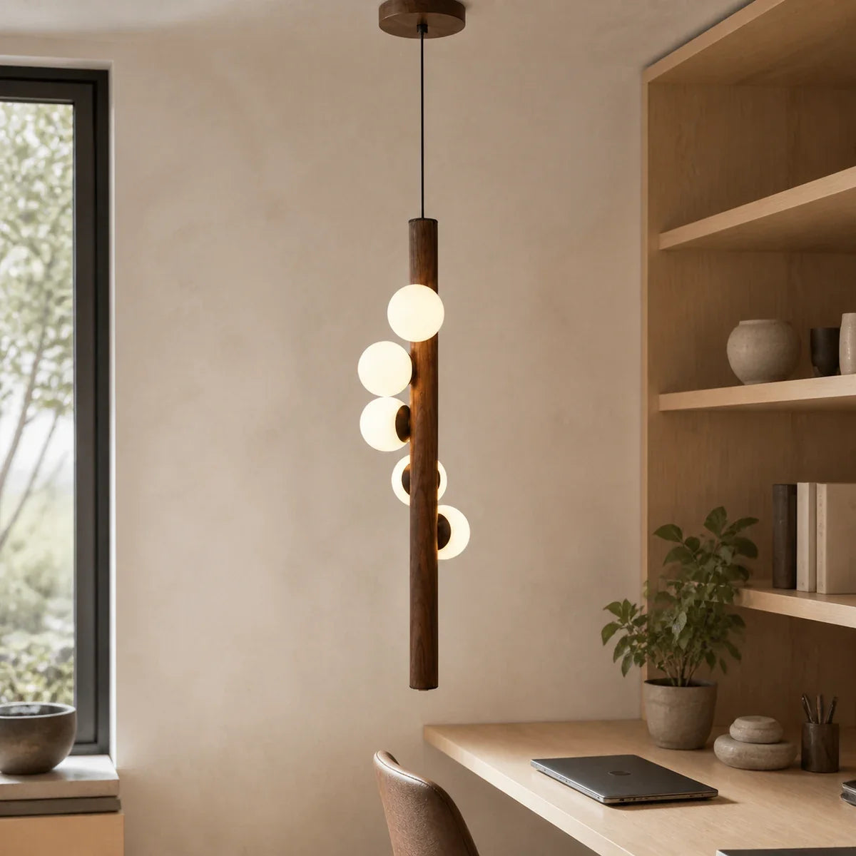 WalnutGlow | Elegant Modern Linear Chandelier with Glass Shades