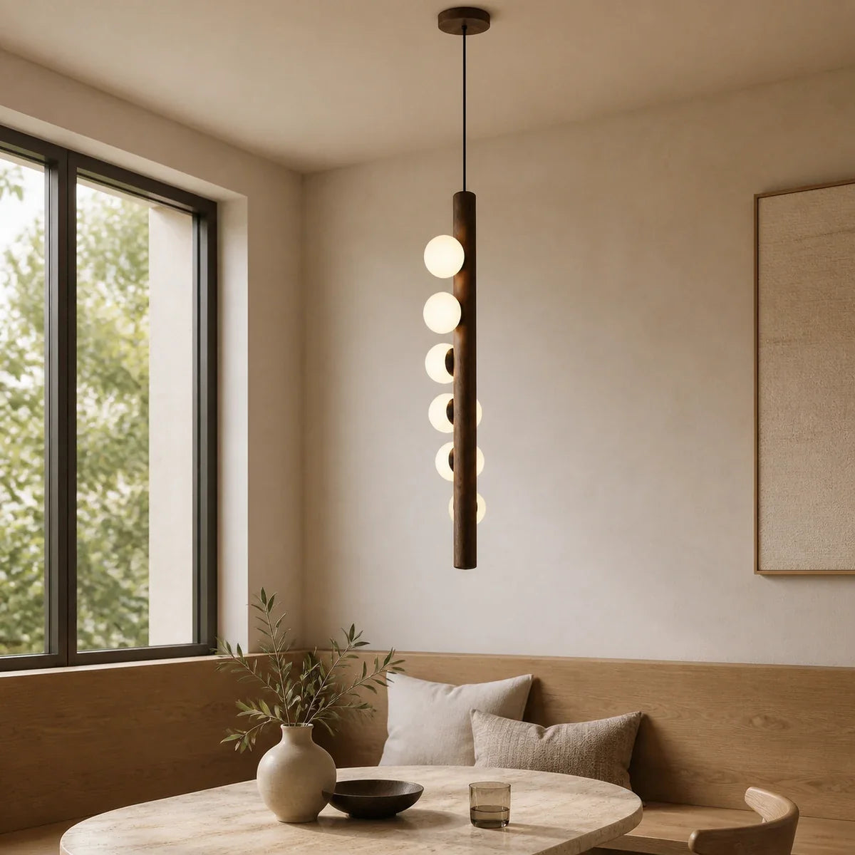 WalnutGlow | Elegant Modern Linear Chandelier with Glass Shades