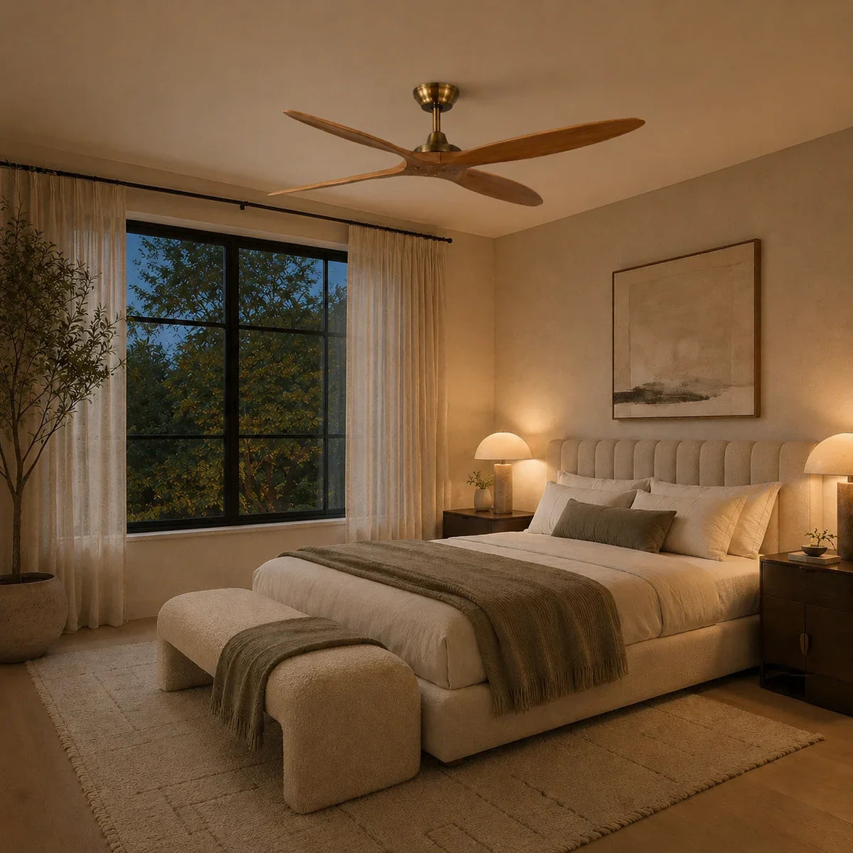 AetherFan | Sleek Low Profile Flush Mount Ceiling Fan with Wood Blades