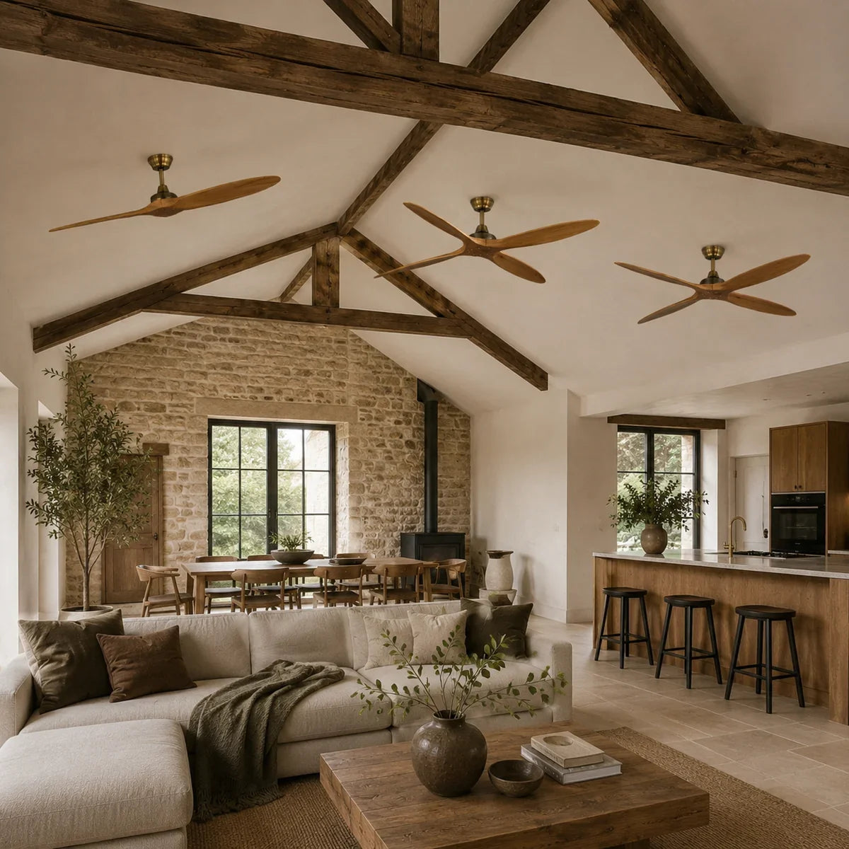 AetherFan | Sleek Low Profile Flush Mount Ceiling Fan with Wood Blades