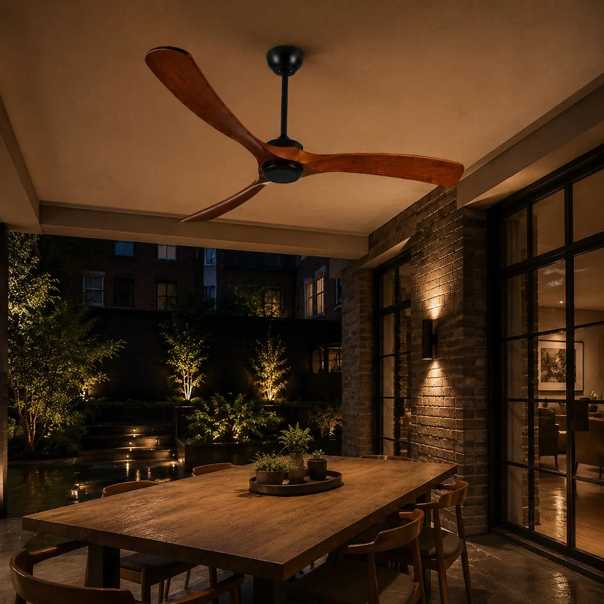 AureaBreeze | Elegant Modern Outdoor Ceiling Fan with Walnut Blades
