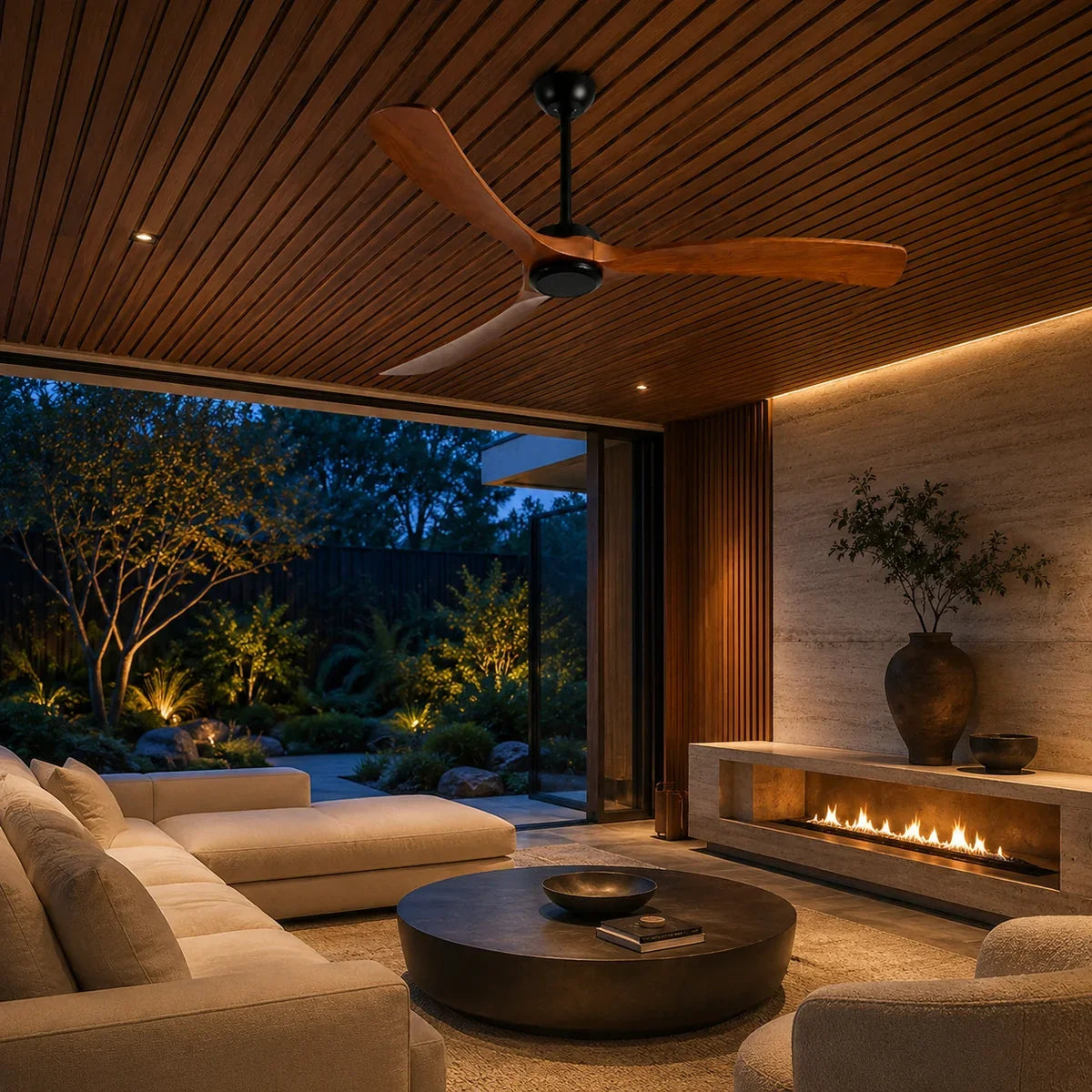 AureaBreeze | Elegant Modern Outdoor Ceiling Fan with Walnut Blades