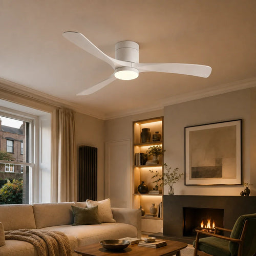 AetherGlow | Sleek Modern Dimmable Flush Mount Ceiling Fan Light – lifestyle close-up