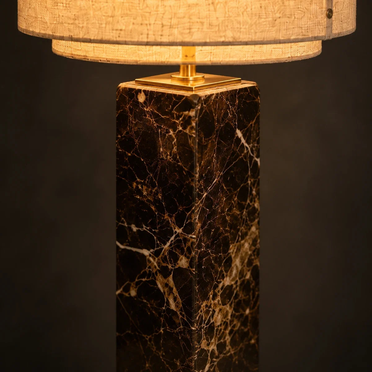 MarbleGlow | Elegant Modern Red Marble Bedside Table Lamp with Fabric Shade