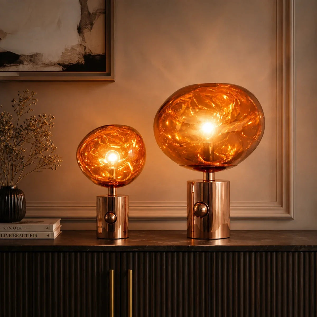 LavaGlow | Elegant Adjustable LED Table Lamp with Rose Gold Base