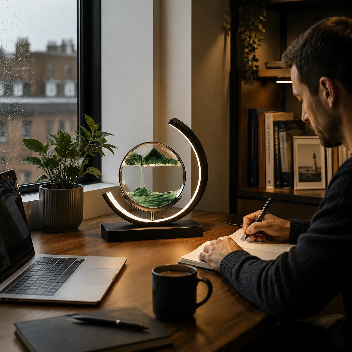 QuicksandGlow | Artistic Rotatable LED Desk Lamp with Unique Sand Art