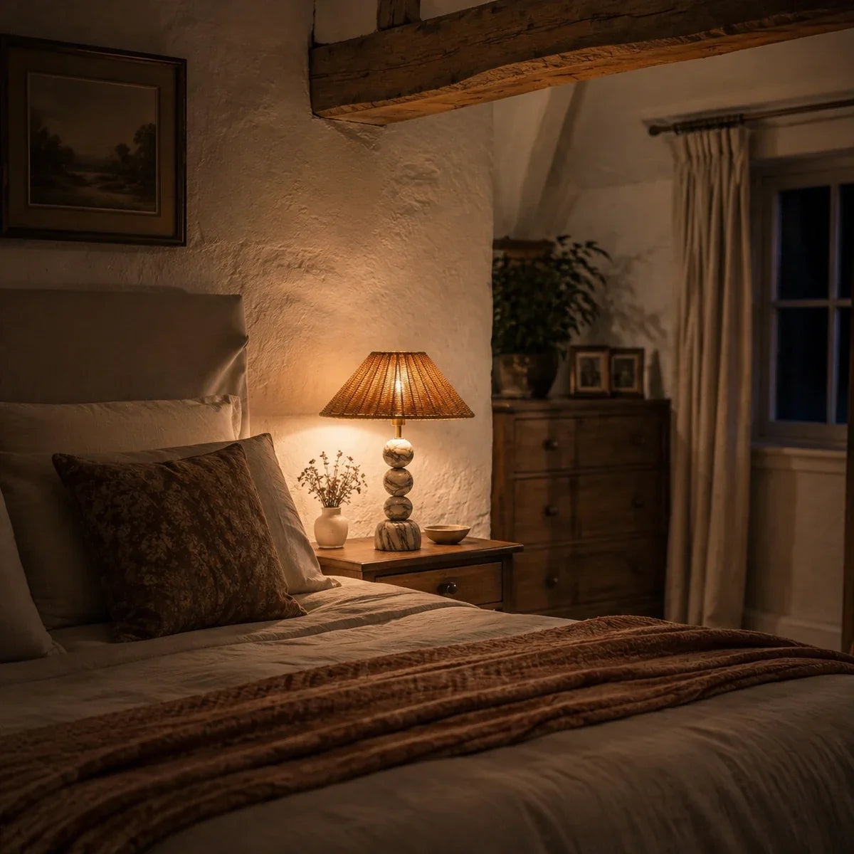 MarbleGlow | Elegant Minimalist Rattan Table Lamp for Bedroom or Desk