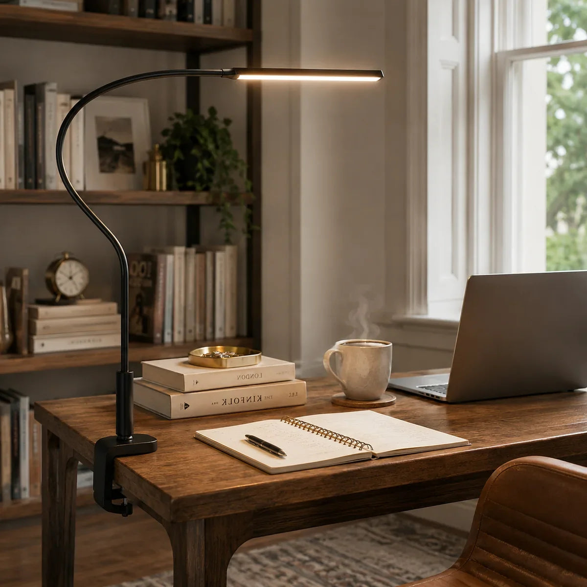 Luminara Sleek Adjustable Aluminum LED Desk Lamp — 05 black workspace