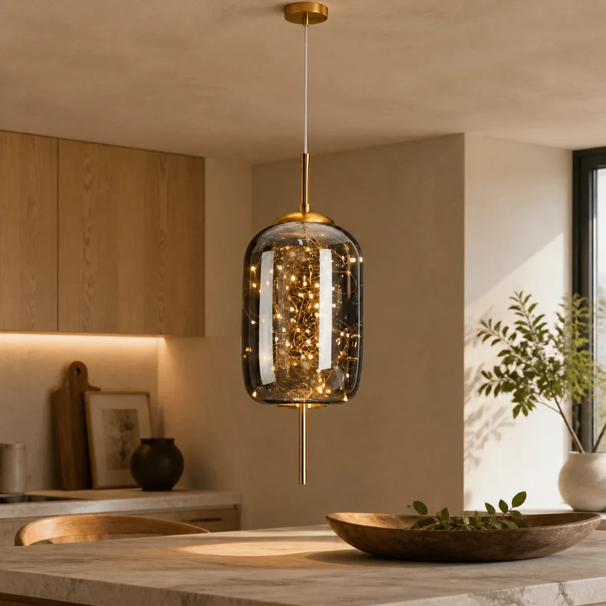 AetherGlow | Modern Adjustable Smoky Glass Kitchen Pendant Lighting