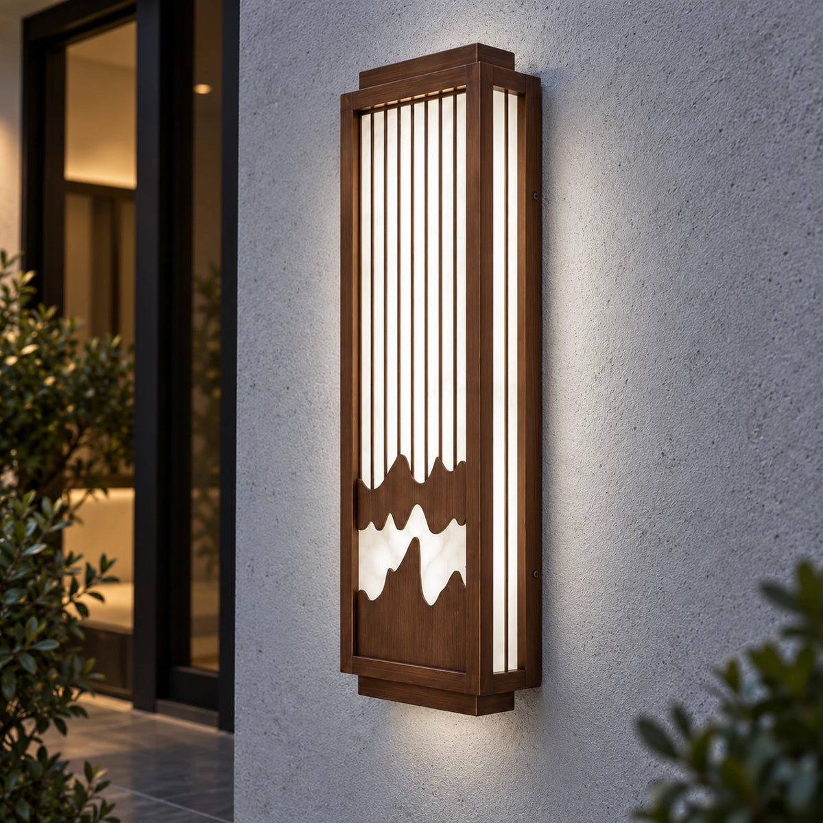 Alabris | Sculptural Outdoor LED Wall Light in Stainless Steel & Alabaster, 75 cm & IP65