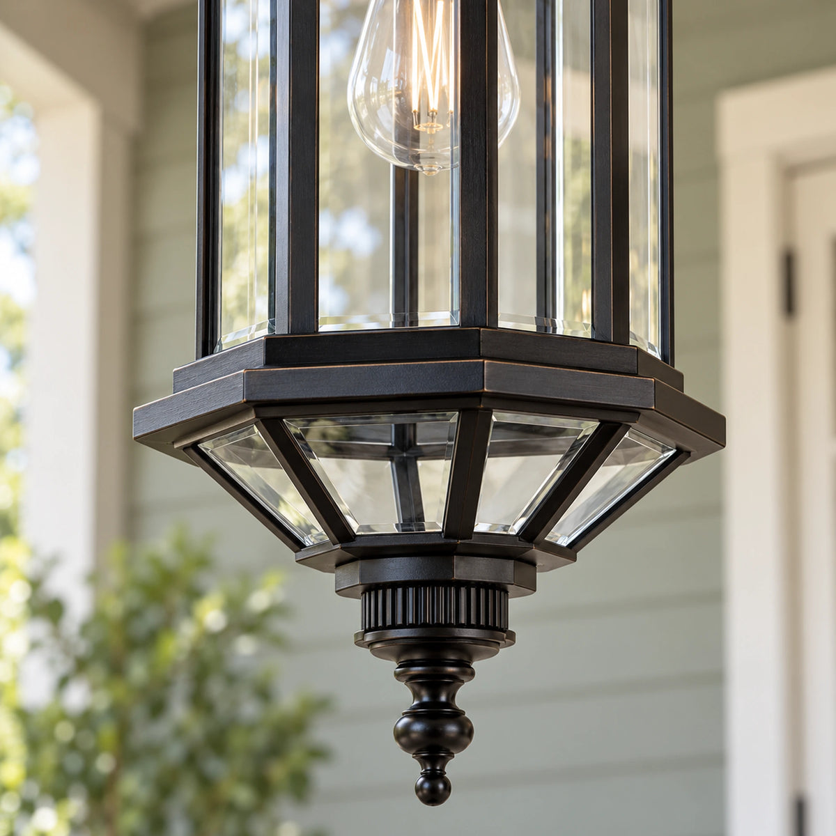 Aurelia | Elegant Outdoor Hanging Pendant Lantern with Clear Glass, Sandblasted Black Finish & IP65 Protection