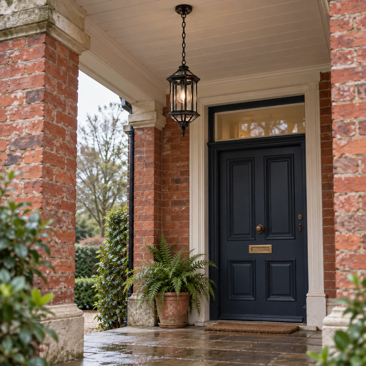 Aurelia | Elegant Outdoor Hanging Pendant Lantern with Clear Glass, Sandblasted Black Finish & IP65 Protection