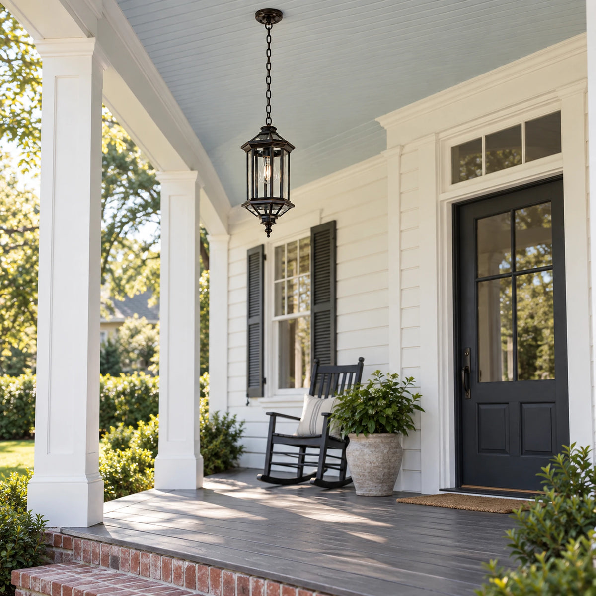 Aurelia | Elegant Outdoor Hanging Pendant Lantern with Clear Glass, Sandblasted Black Finish & IP65 Protection