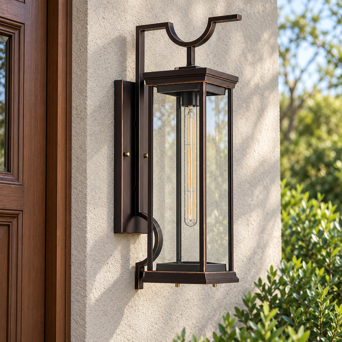 BronzeAura | Elegant Traditional Outdoor Wall Lantern with Clear Glass, Coffee Bronze Finish & IP65 Protection