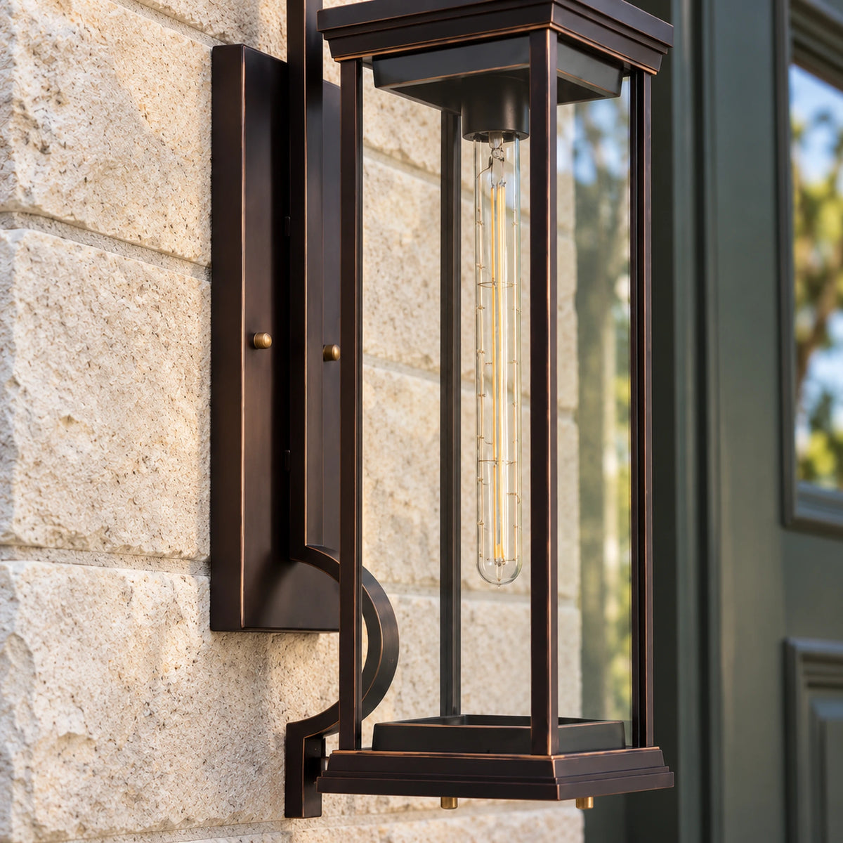 BronzeAura | Elegant Traditional Outdoor Wall Lantern with Clear Glass, Coffee Bronze Finish & IP65 Protection