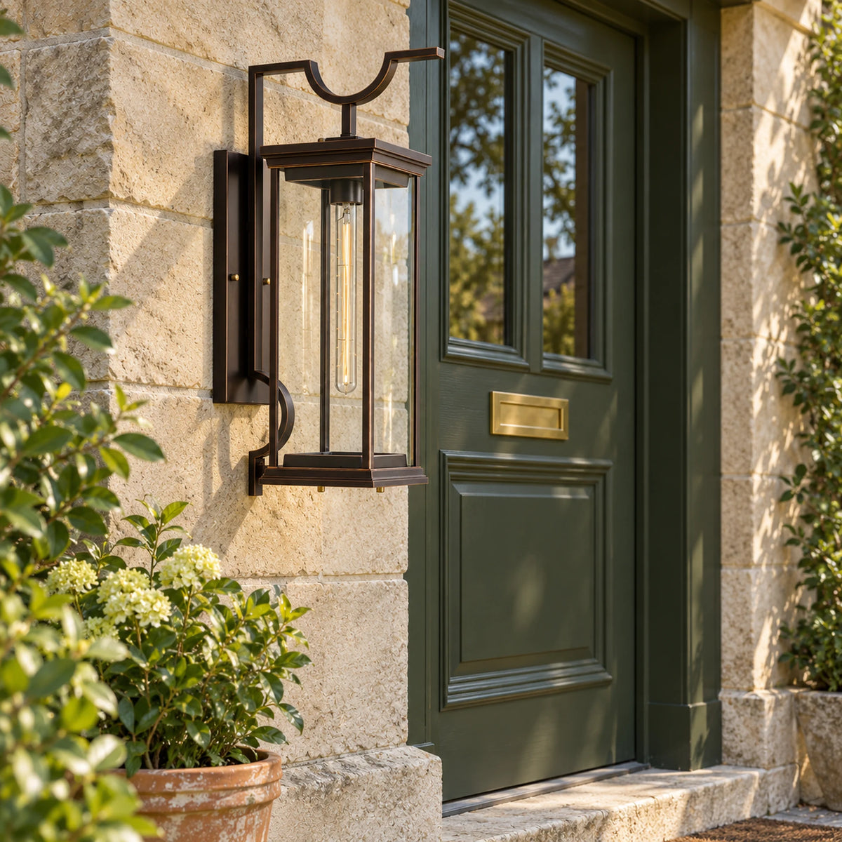 BronzeAura | Elegant Traditional Outdoor Wall Lantern with Clear Glass, Coffee Bronze Finish & IP65 Protection