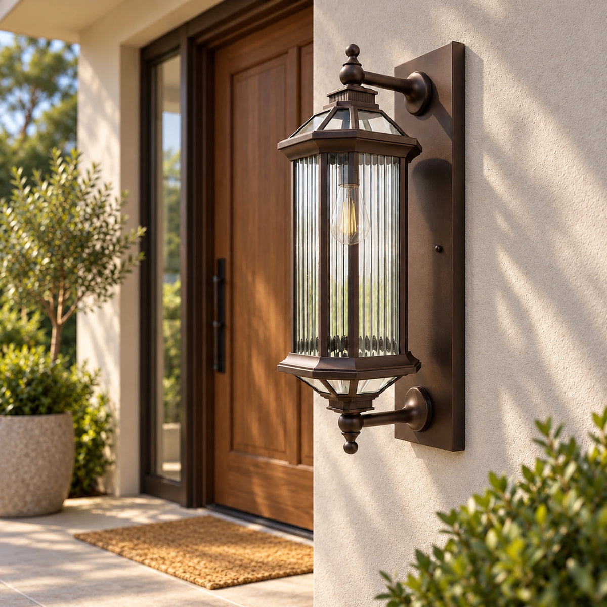 BronzeGlow | Classic Outdoor Wall Lantern with Clear Glass, Bronze Gold Finish & IP65 Protection