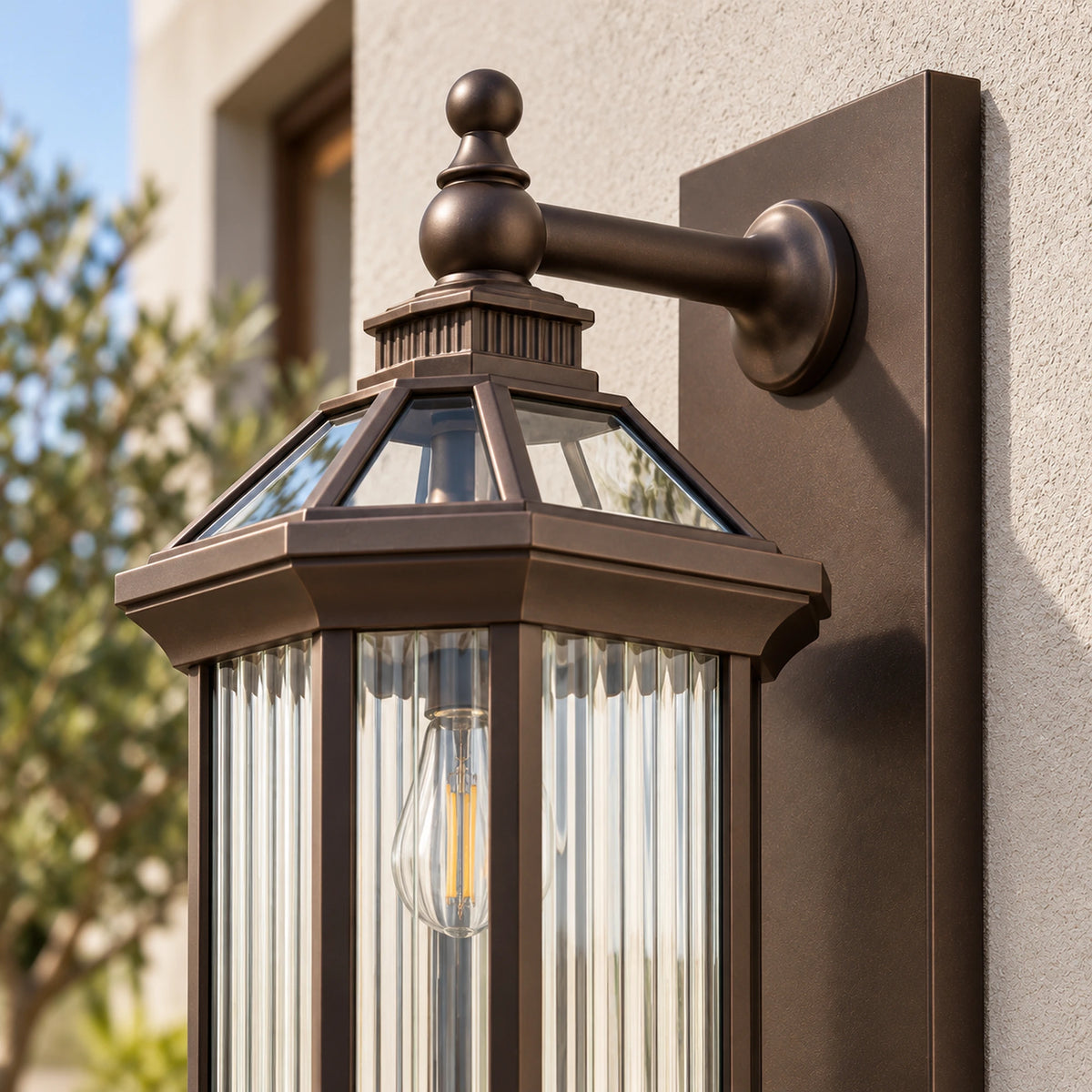BronzeGlow | Classic Outdoor Wall Lantern with Clear Glass, Bronze Gold Finish & IP65 Protection