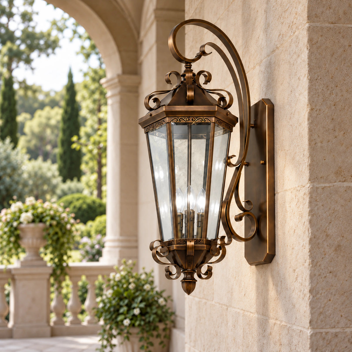 Bronzelle | Grand Traditional Outdoor Wall Lantern with Clear Glass, Antique Bronze Finish & IP65
