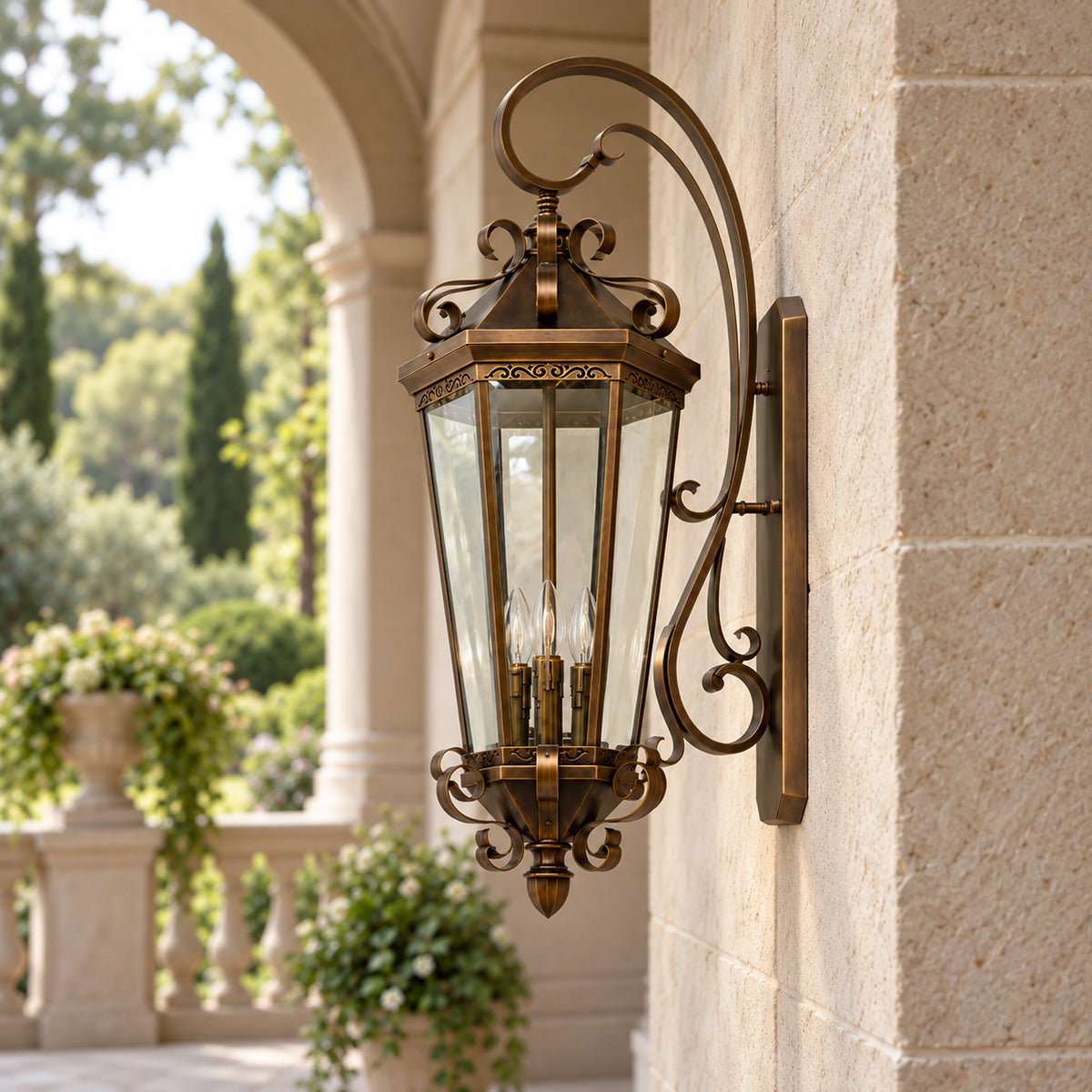 Bronzelle | Grand Traditional Outdoor Wall Lantern with Clear Glass, Antique Bronze Finish & IP65